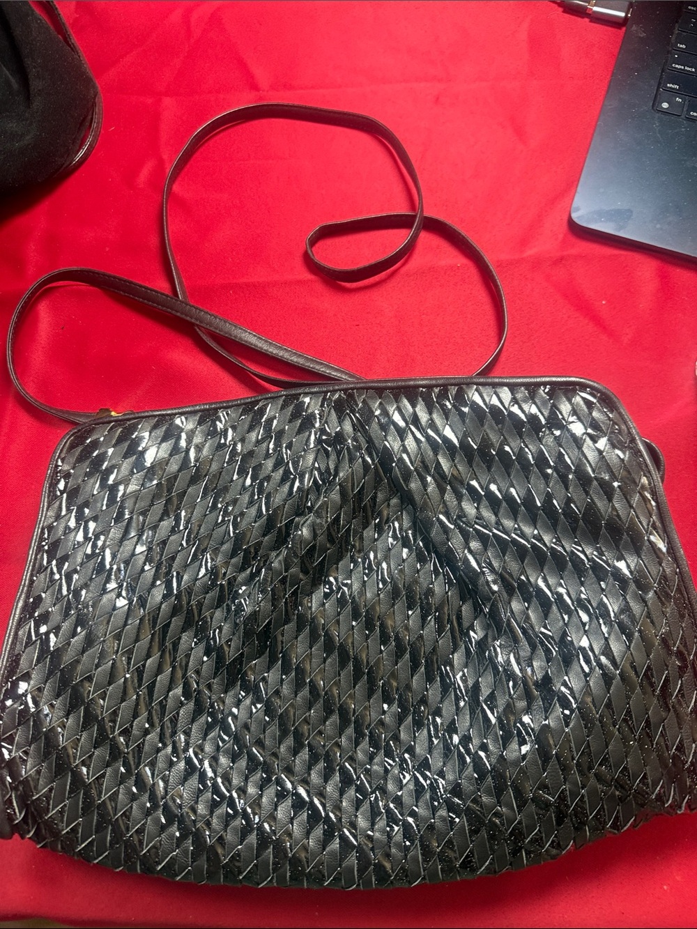 Black Woven Crossbody Bag - Women's Shiny Shoulder Purse